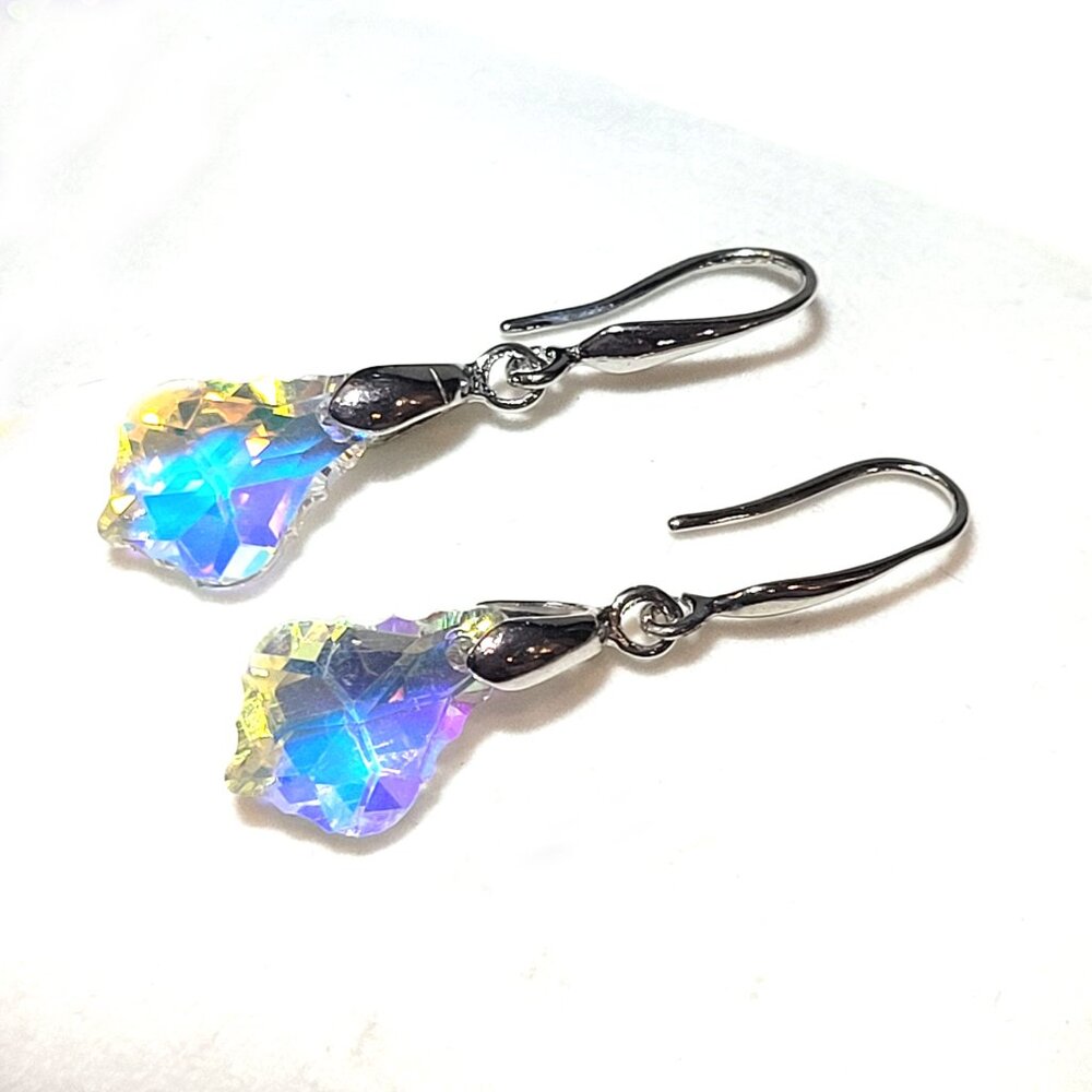 💎Frosted 3d Crystal AB Aurora Borealis Geometric Swarovski Bridal Earrings💎